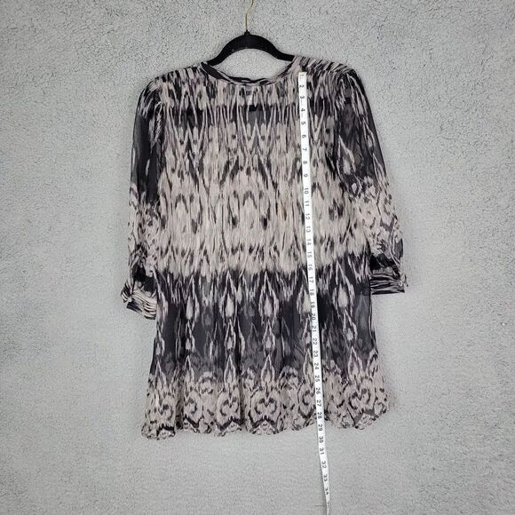 Joie Sheer Cover up Blouse Womens Medium Silk Flowy Black White Button Up Boho - Picture 8 of 14